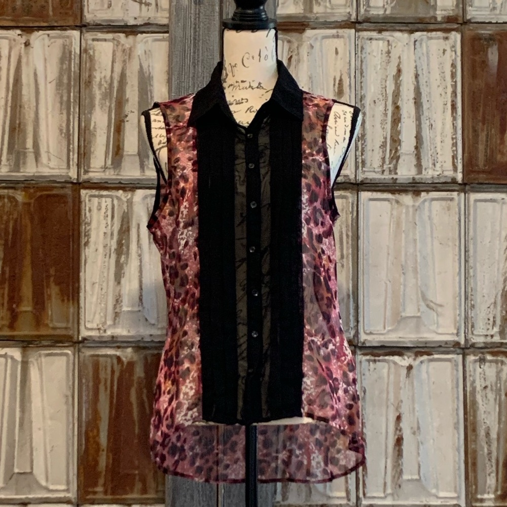 Women’s Rose Colored Leopard Button Down Tank